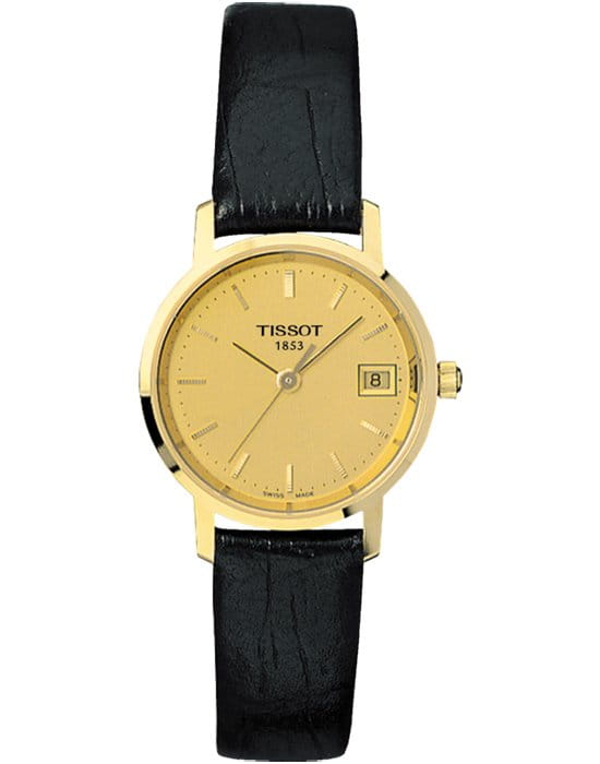 Tissot Tissot Goldrun Sapphire Lady 18K Gold T71.3.114.21  T71311421 кварцевые женские часы шампань циферблат, браслет кожаный — вид спереди