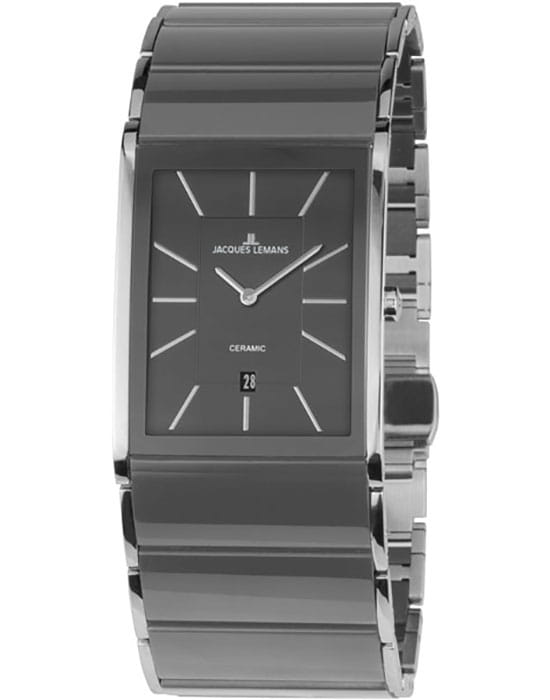 Jacques Lemans Jacques Lemans 1-1939D  1-1939D кварцевые мужские часы серый циферблат, браслет сталь + керамические вставки — вид спереди