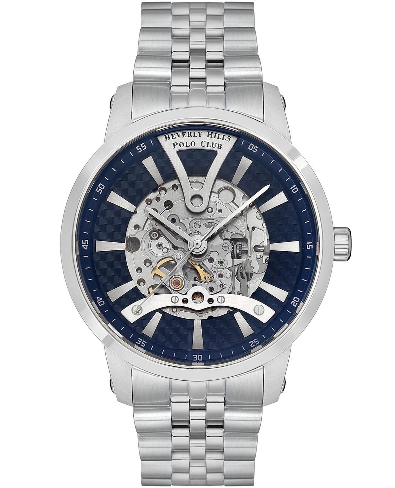 Beverly Hills Polo Club Beverly Hills Polo Club BP3552X.390  BP3552X.390 механические мужские часы синий циферблат, браслет нержавеющая сталь — вид спереди