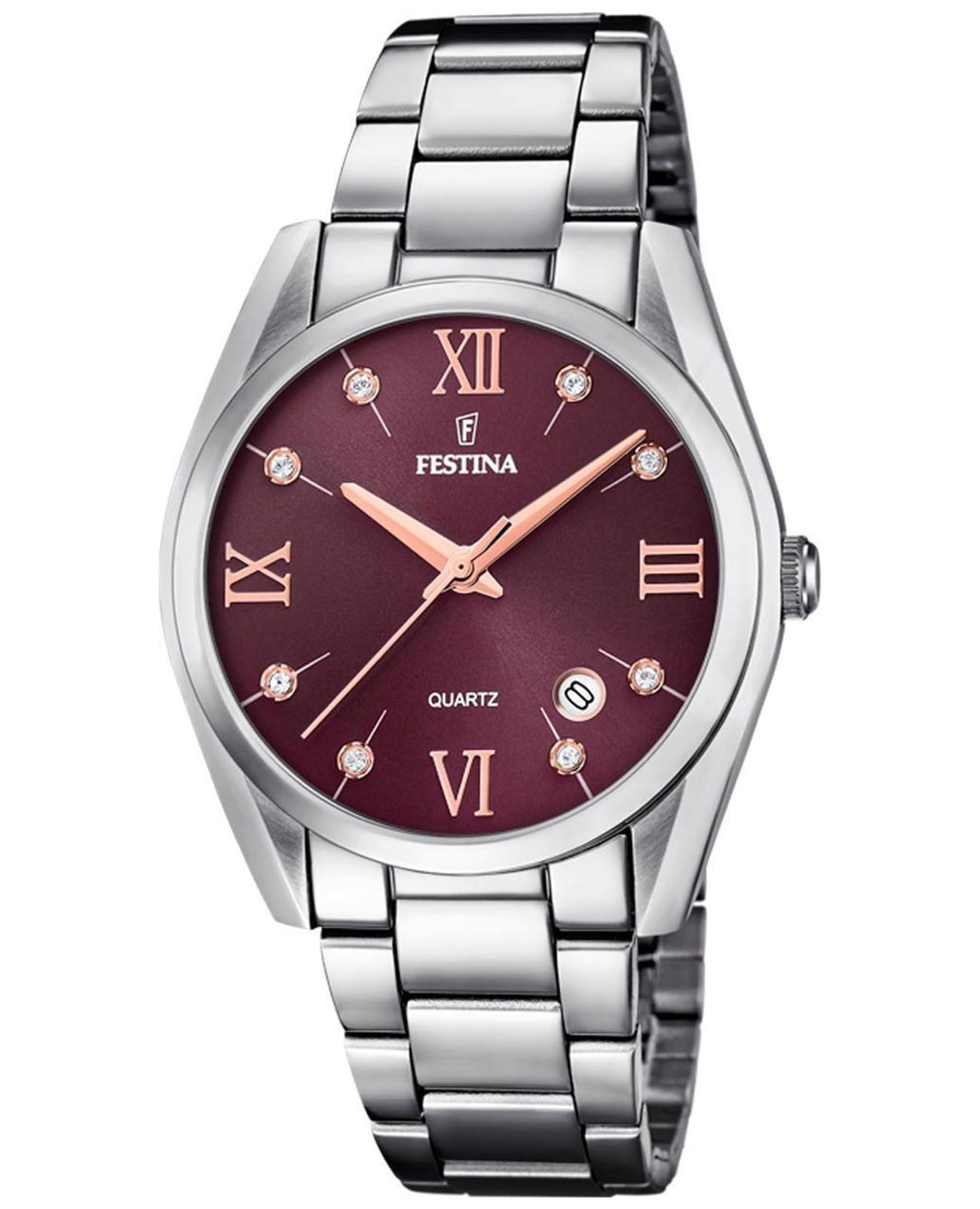 Festina Festina Boyfriend F16790/E  F16790/E кварцевые женские часы бордовый циферблат, браслет нержавеющая сталь — вид спереди