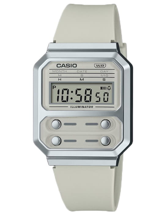 Casio Casio Vintage A100WEF-8A  A100WEF-8A кварцевые женские часы бежевый циферблат, браслет пластик — вид спереди