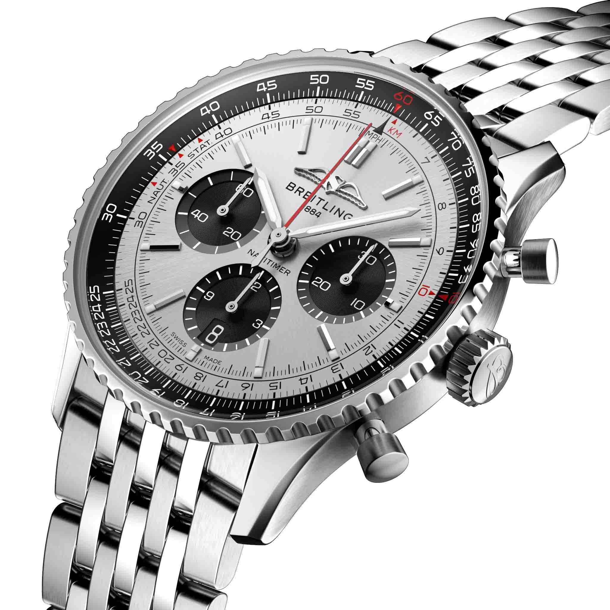 Breitling Breitling Navitimer B01 Chronograph 43 AB0138241G1A1 механические мужские часы часы крупный план серебристый циферблата