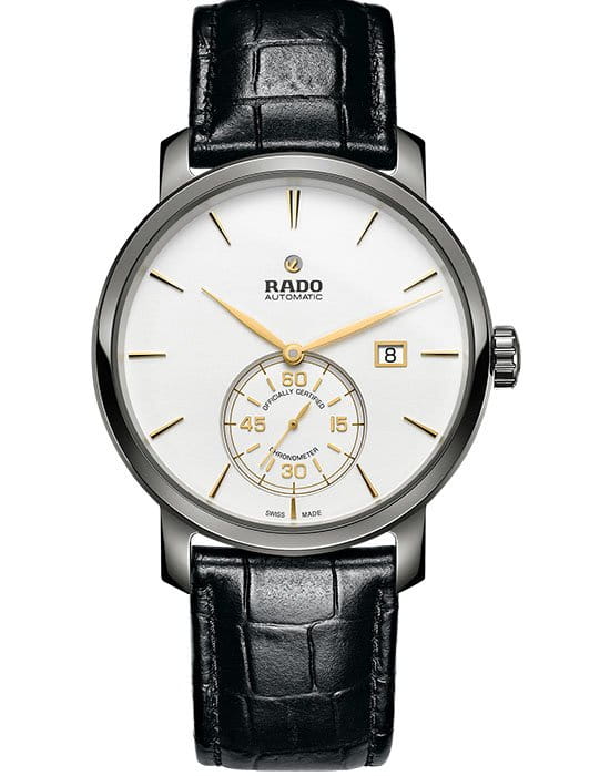 Rado Rado Petite Seconde R14053016 Automatic R14053016 механические мужские часы белый циферблат, браслет 18-каратное желтое золото — вид спереди