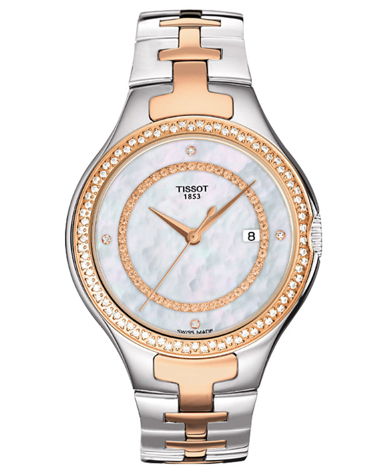Tissot Tissot T-Lady T082.210.62.116.00 T My Lady T0822106211600 кварцевые женские часы перламутровый циферблат, браслет нержавеющая сталь с pvd-покрытием — вид спереди