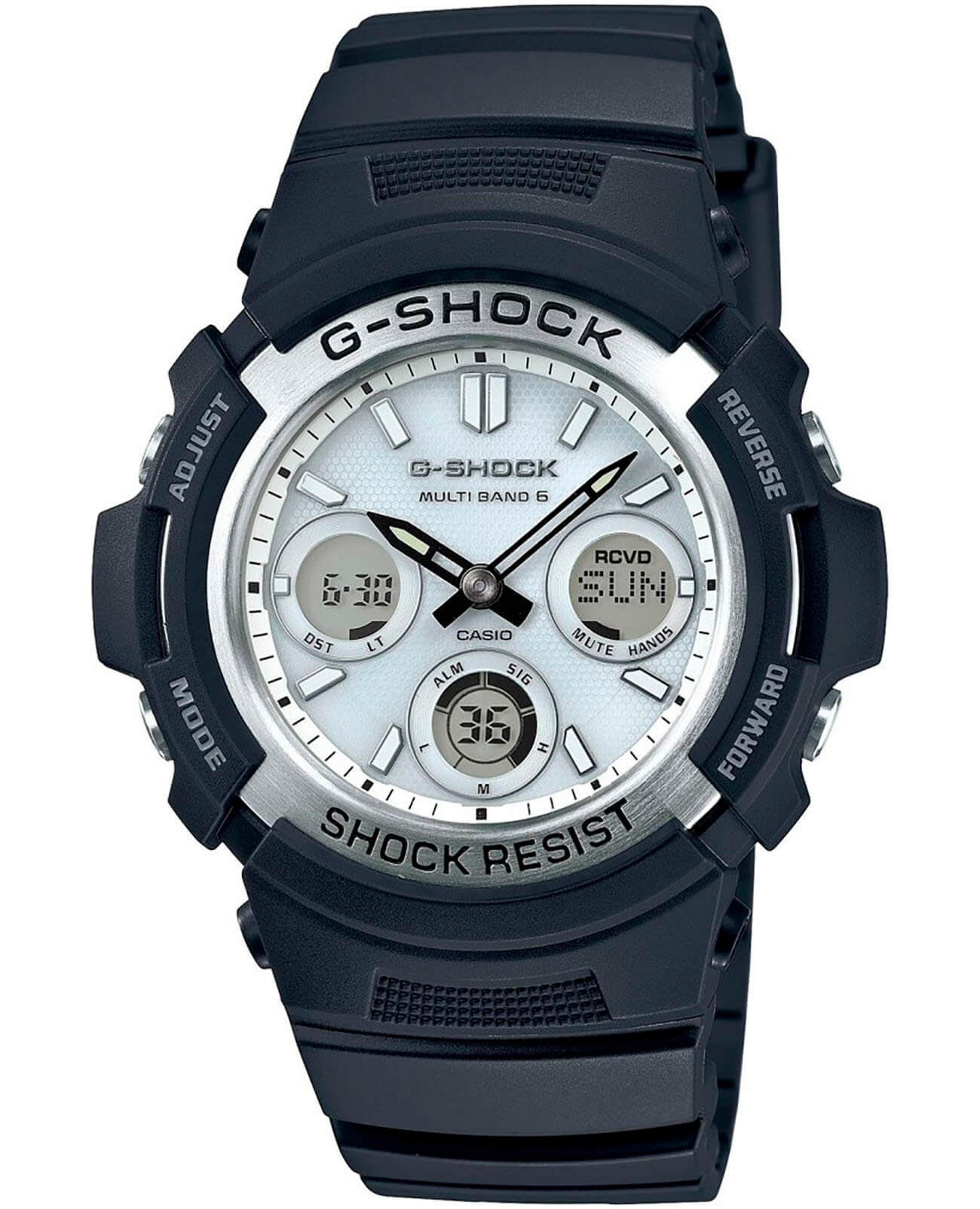 Casio Casio G-Shock AWG-M100S-7A AWG AWG-M100S-7A электронные мужские часы белый циферблат, браслет пластик — вид спереди