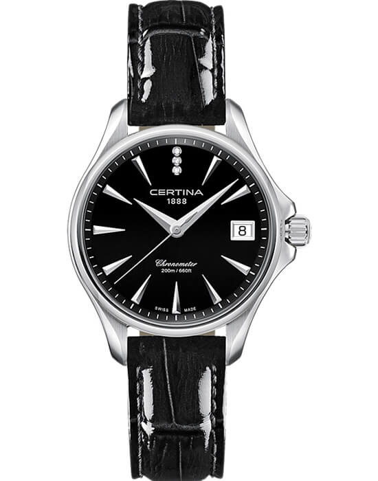 Certina Certina DS Action C032.051.16.056.00 DS Action C0320511605600 кварцевые женские часы черный циферблат, браслет кожаный — вид спереди