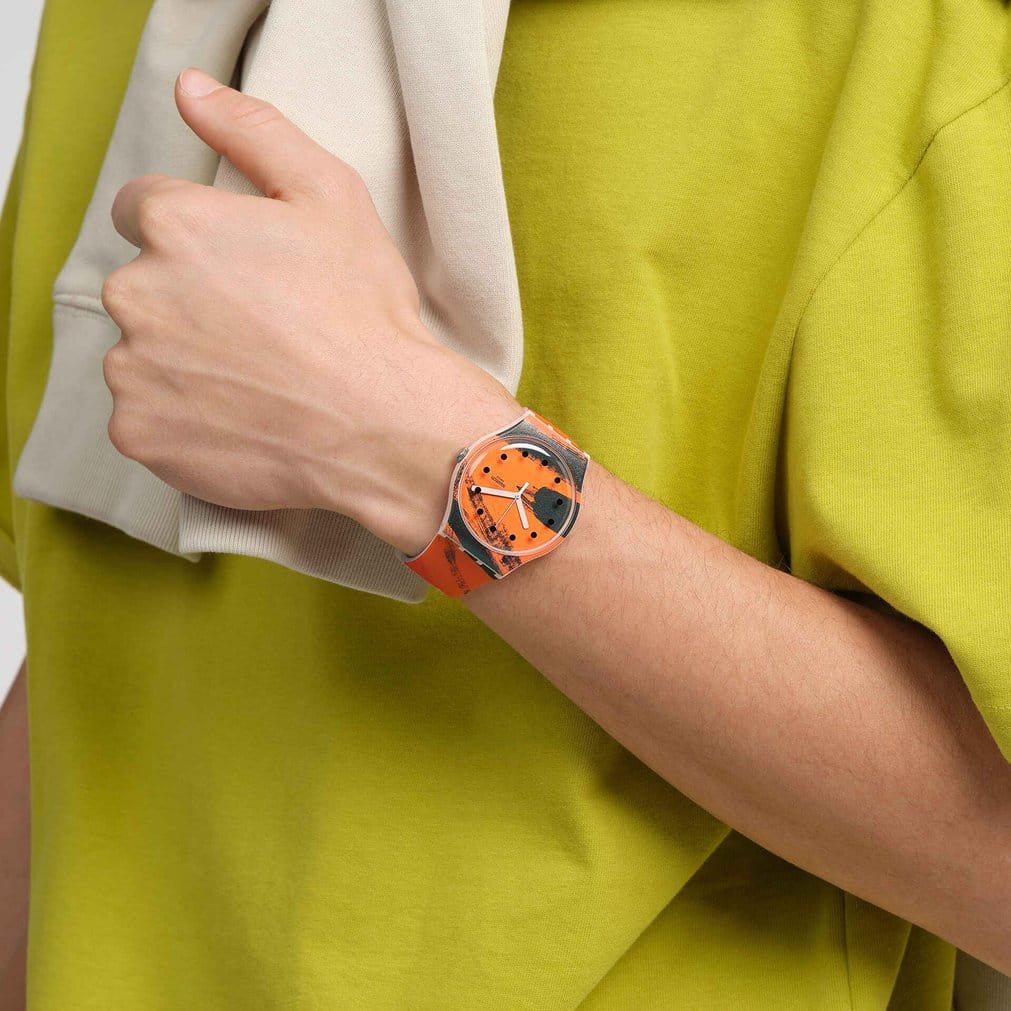 Swatch Swatch New Gent SUOZ362 кварцевые мужские часы часы крупный план оранжевый циферблата