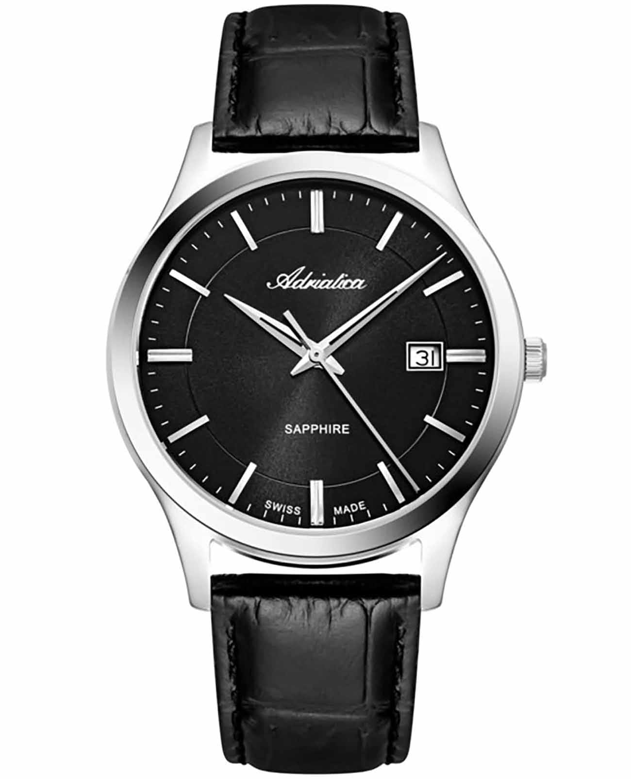 Adriatica Adriatica Classic A1295.5214Q  A1295.5214Q кварцевые мужские часы черный циферблат, браслет кожаный — вид спереди