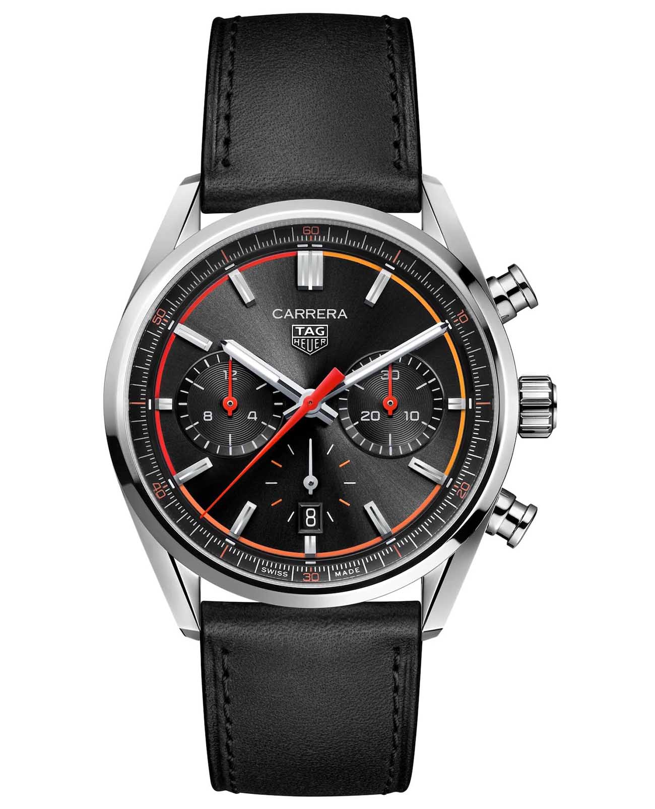 TAG Heuer TAG Heuer Carrera Chronograph CBN201C.FC6542  CBN201C.FC6542 механические мужские часы черный циферблат, браслет кожаный — вид спереди