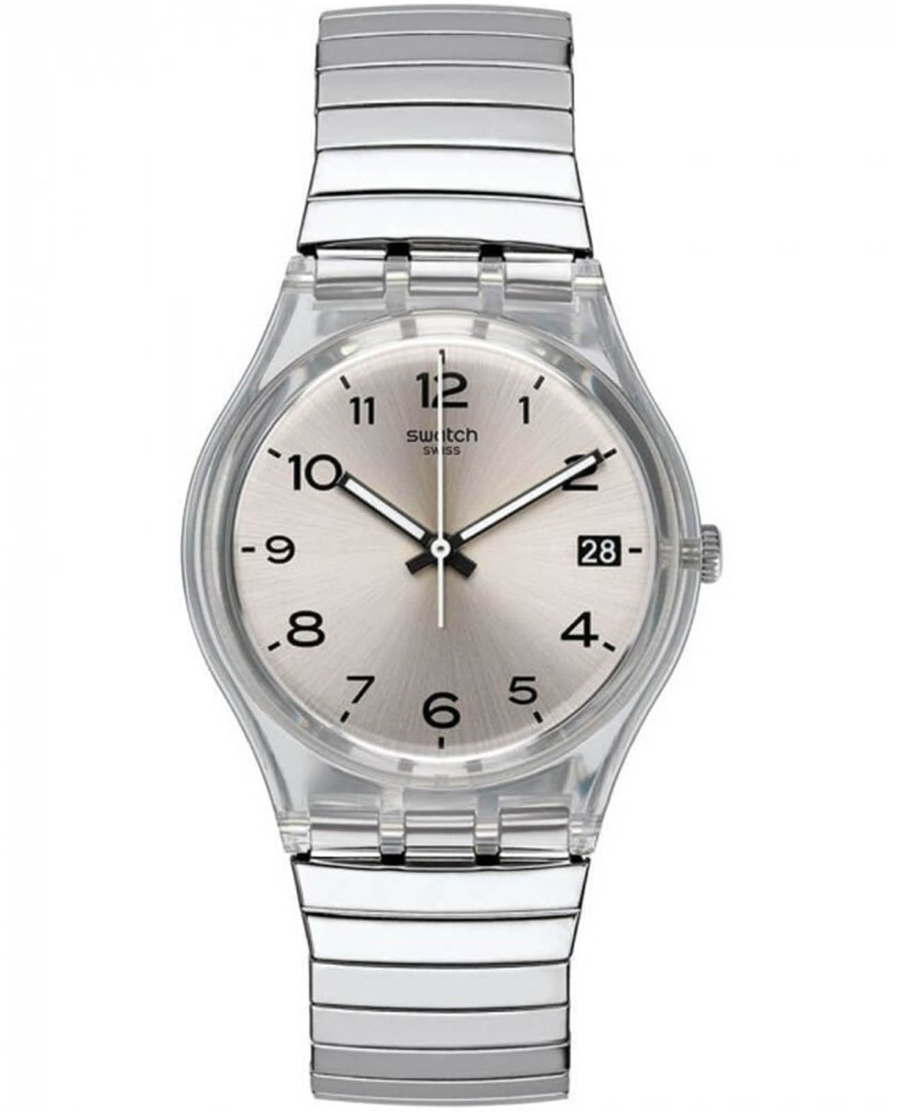 Swatch Swatch Gent Standard GM416B  GM416B кварцевые женские часы серебристый циферблат, браслет нержавеющая сталь — вид спереди