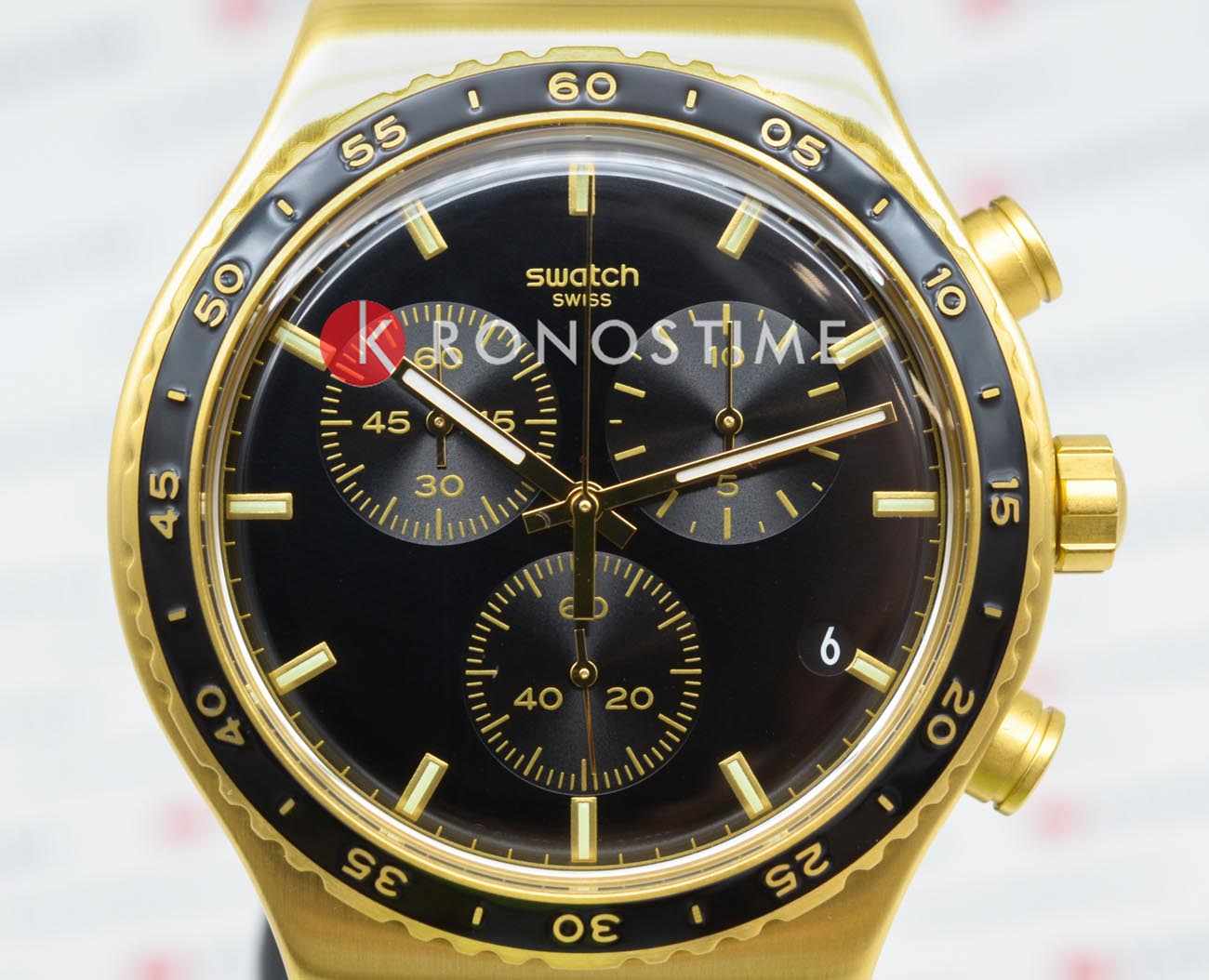 Swatch Swatch I New Chrono YVG418G, gent швейцария мужские часы на браслете нержавеющая сталь с pvd-покрытием боковой вид