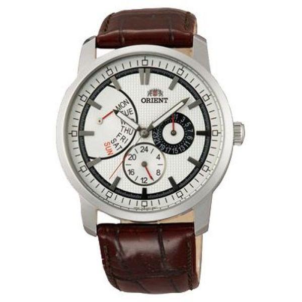 Orient Orient UU07005W (FUU07005W)  FUU07005W  мужские часы белый циферблат, браслет кожа + текстиль — вид спереди