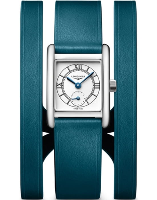 Longines Longines Mini DolceVita L5.200.4.75.5  L52004755 кварцевые женские часы бежевый циферблат, браслет кожаный — вид спереди