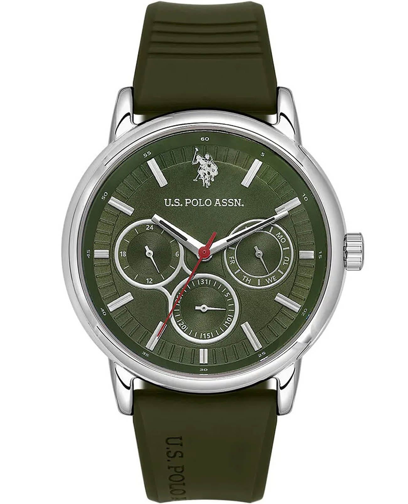 U.S. Polo Assn. U.S. Polo Assn. Crossing USPA1098-03  USPA1098-03 кварцевые мужские часы зеленый циферблат, браслет силикон — вид спереди