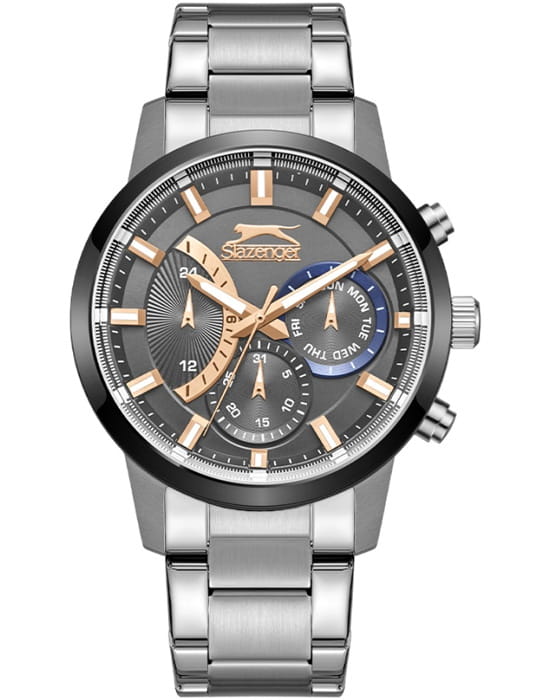 Slazenger Slazenger SL.09.2372.2.04  SL.09.2372.2.04 кварцевые мужские часы черный циферблат, браслет суперметалл — вид спереди