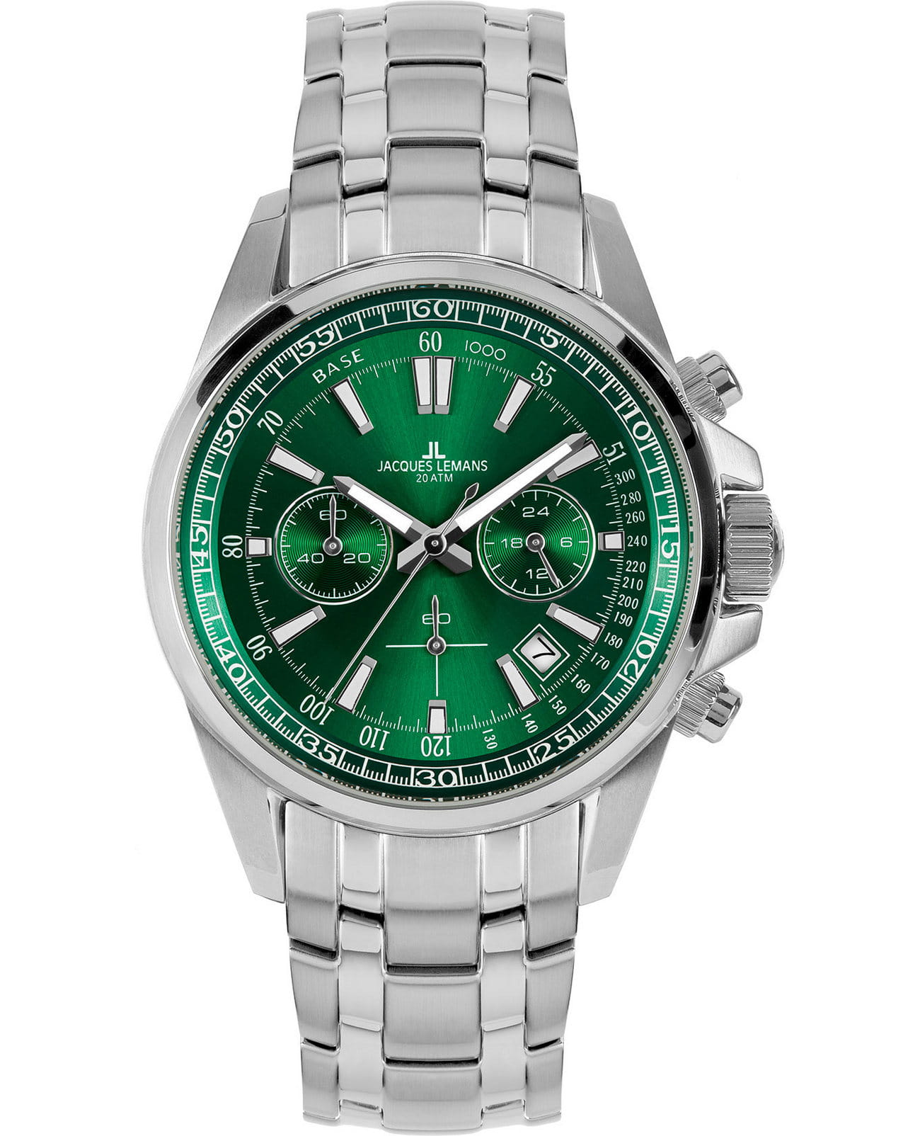 Jacques Lemans Jacques Lemans  Sport 1-2117L  1-2117L кварцевые мужские часы зеленый циферблат, браслет нержавеющая сталь — вид спереди