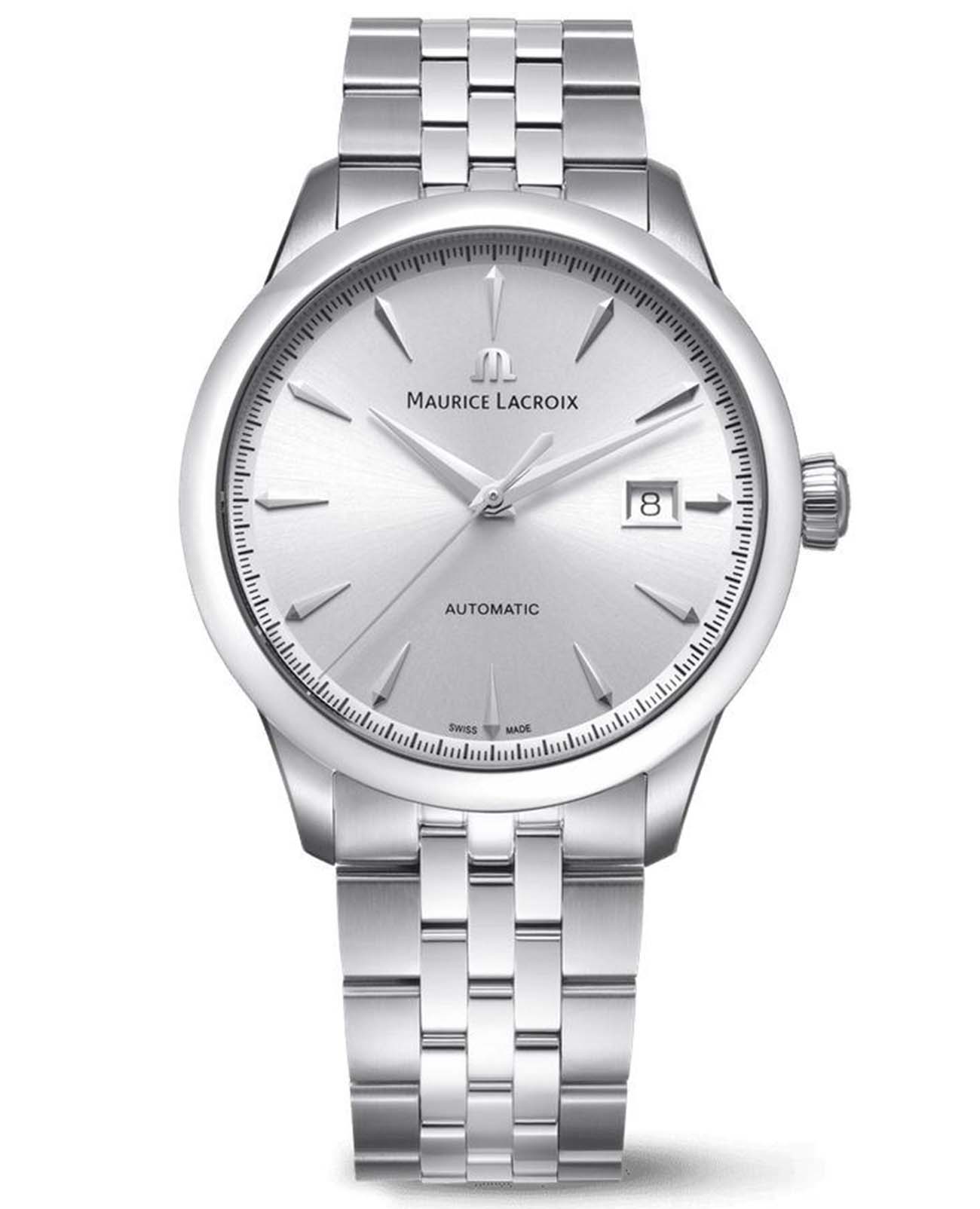 Maurice Lacroix Maurice Lacroix 1975 756008-SS002-130-1  756008-SS002-130-1 механические мужские часы белый циферблат, браслет нержавеющая сталь — вид спереди