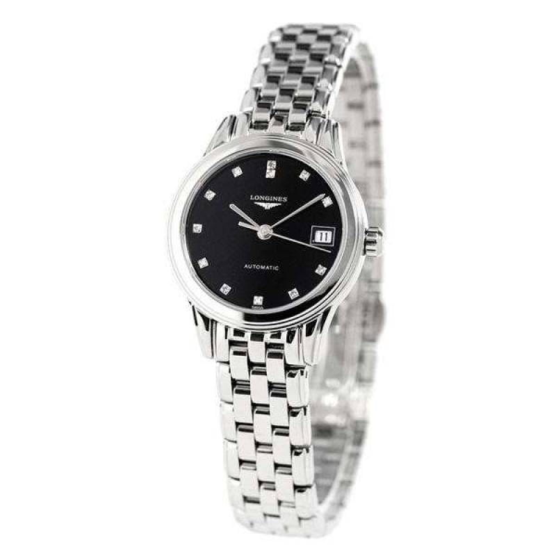 Longines Longines Flagship L4.274.4.57.6 механические женские часы часы крупный план черный циферблата