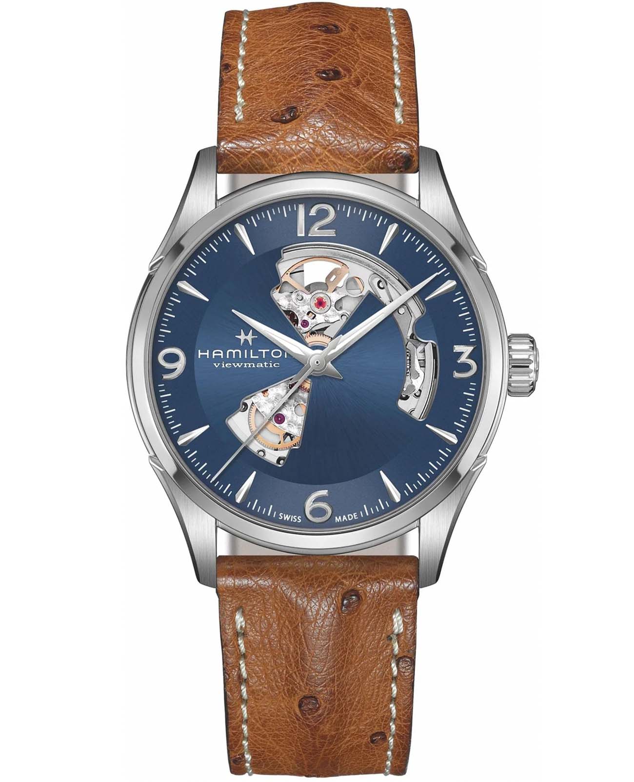 Hamilton Hamilton Jazzmaster Open Heart Auto H32705041  H32705041 механические женские часы синий циферблат, браслет кожаный — вид спереди