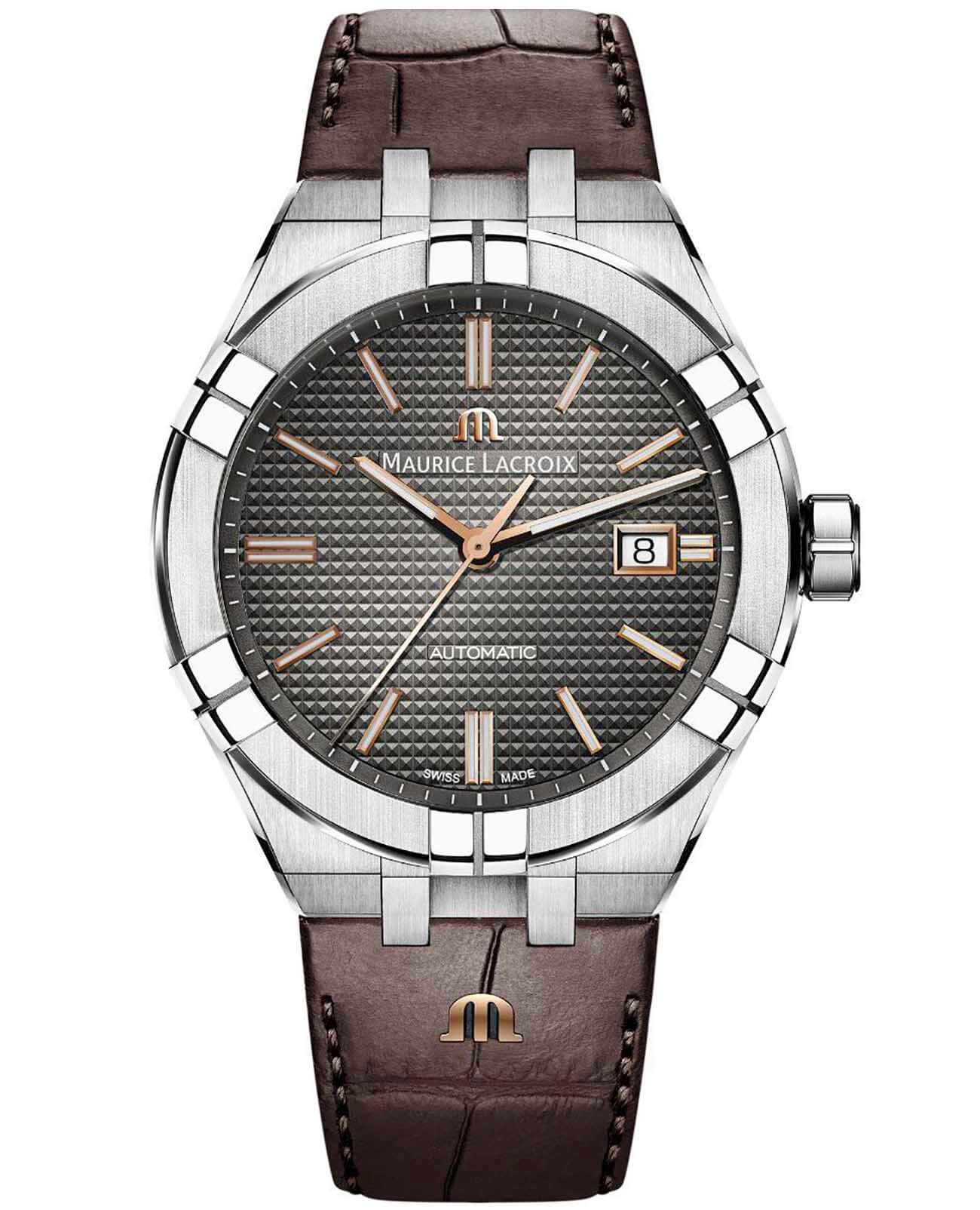 Maurice Lacroix Maurice Lacroix Aikon Automatic AI6008-SS001-331-1  AI6008-SS001-331-1 механические мужские часы антрацитовый циферблат, браслет кожаный — вид спереди
