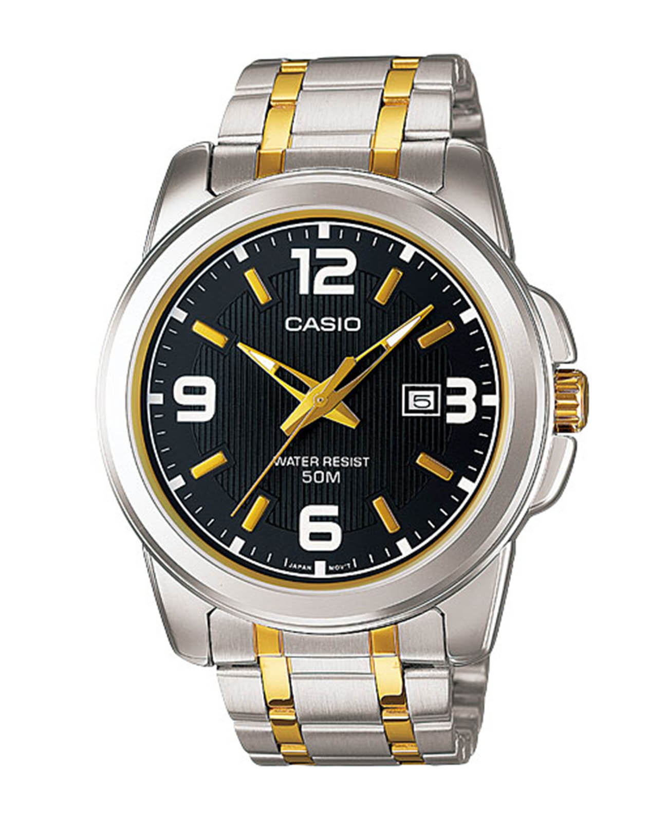 Casio Casio Collection MTP-1314SG-1AVDF (MTP-1314SG-1A)  MTP-1314SG-1A кварцевые мужские часы черный циферблат, браслет сталь с ip покрытием — вид спереди