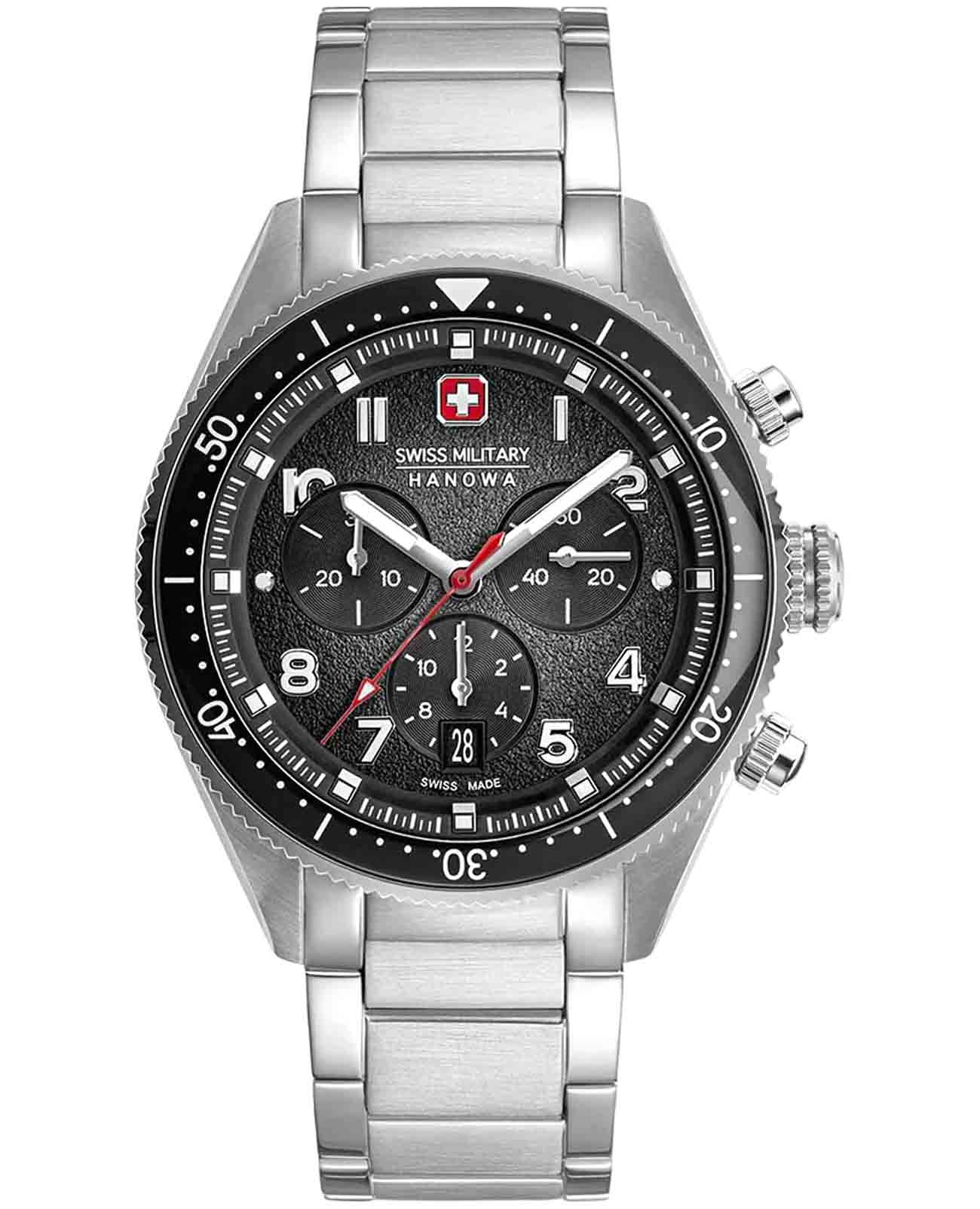 Swiss Military Hanowa Swiss Military Hanowa Greyhound SMWGI0003803  SMWGI0003803 кварцевые мужские часы черный циферблат, браслет нержавеющая сталь — вид спереди