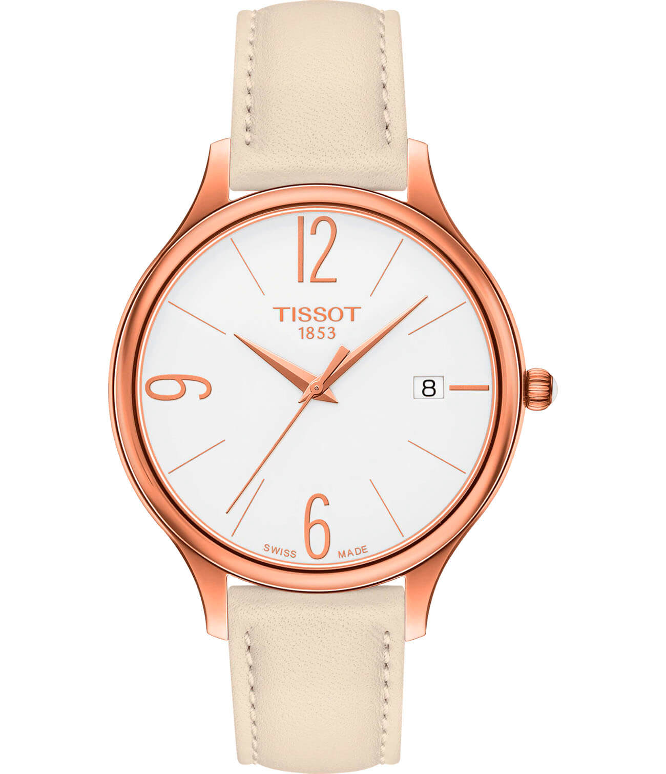 Tissot Tissot Bella Ora Round T103.210.36.017.00 Bella Ora T1032103601700 кварцевые женские часы белый циферблат, браслет кожаный — вид спереди