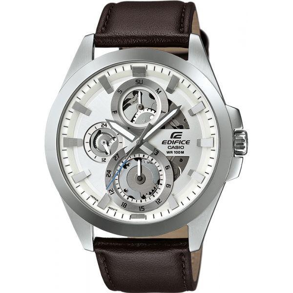 Casio Casio Edifice ESK-300L-7A  ESK-300L-7A кварцевые мужские часы белый циферблат, браслет кожа + текстиль — вид спереди