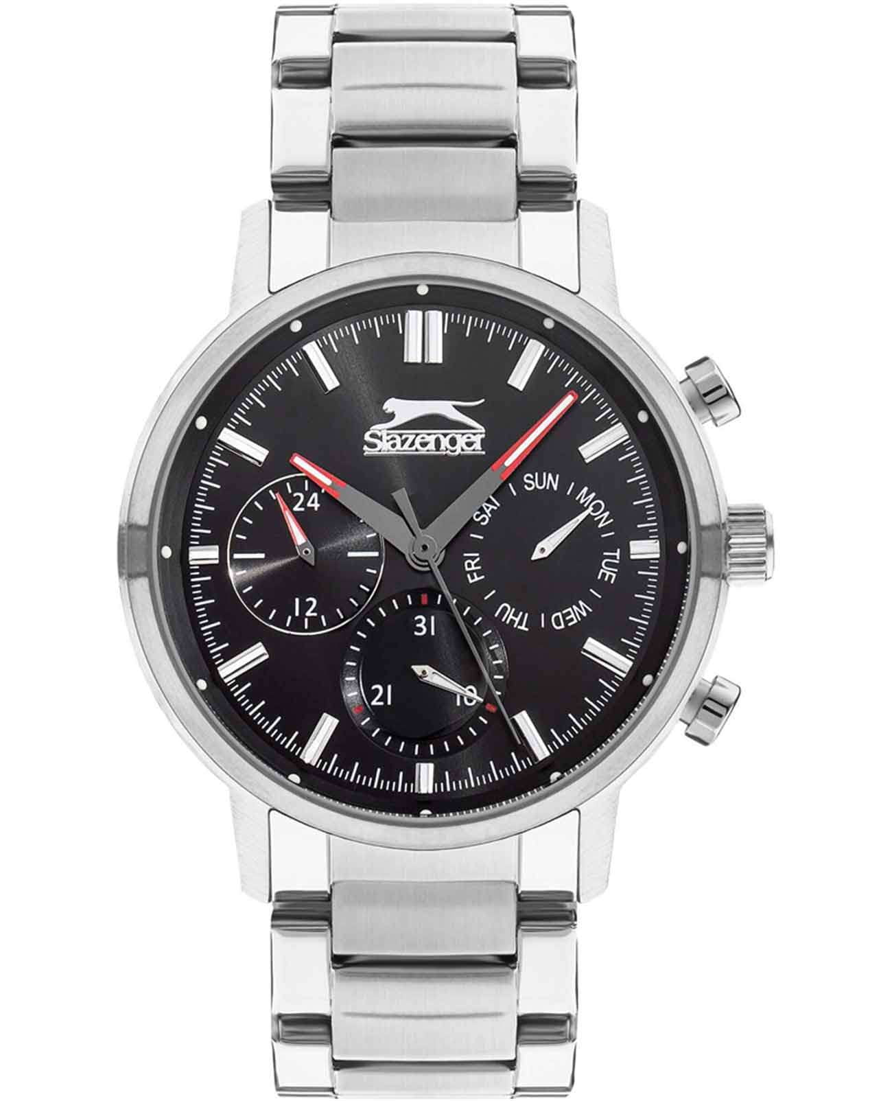 Slazenger Slazenger SL.09.2213.2.05  SL.09.2213.2.05 кварцевые мужские часы черный циферблат, браслет суперметалл — вид спереди