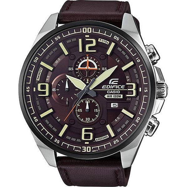 Casio Casio Edifice EFR-555BL-5A EFR EFR-555BL-5A кварцевые мужские часы коричневый циферблат, браслет кожа + текстиль — вид спереди