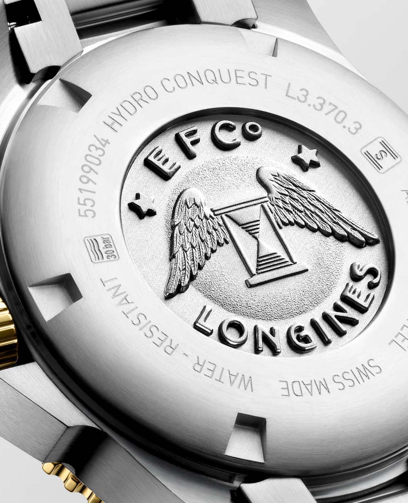 Longines Longines HydroConquest L3.370.3.87.6  — детали корпуса и нержавеющая сталь с pvd-покрытием