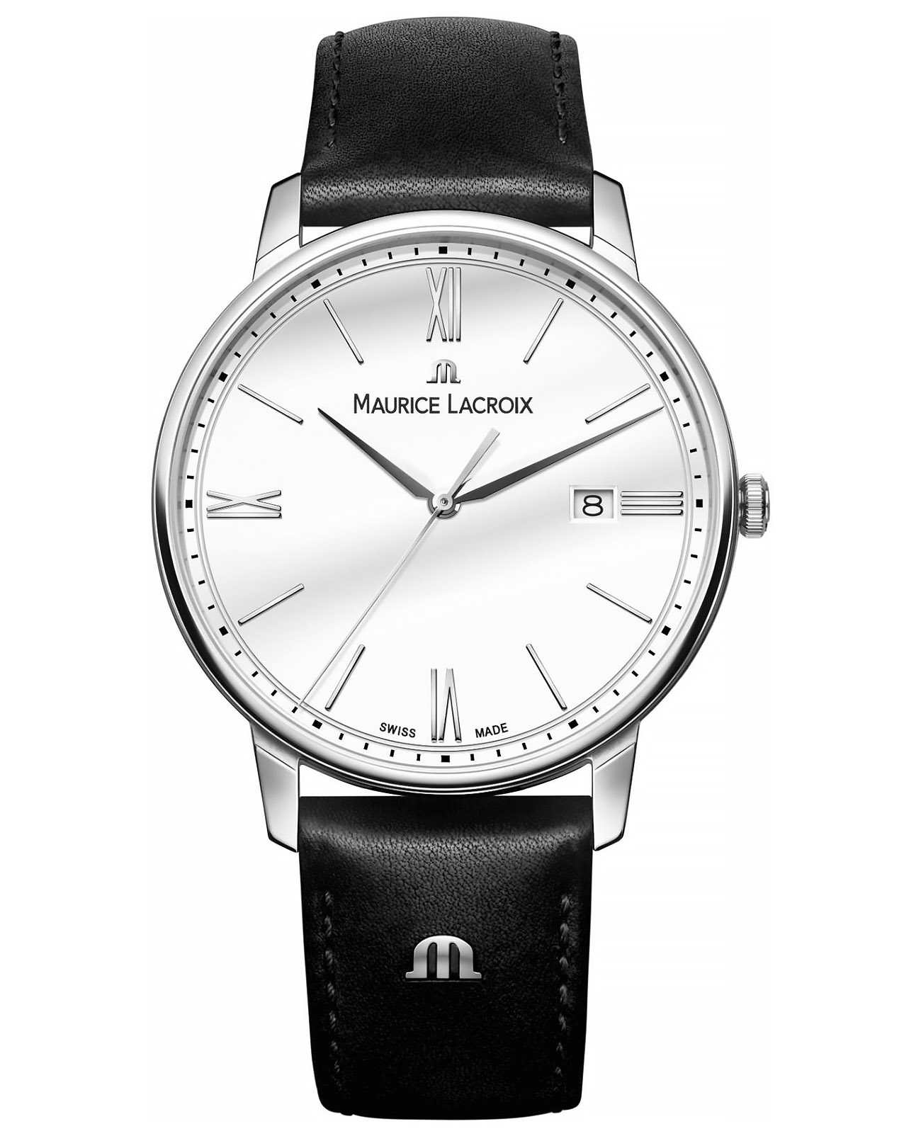 Maurice Lacroix Maurice Lacroix Eliros Date EL1118-SS001-111-1  EL1118-SS001-111-1 кварцевые мужские часы белый циферблат, браслет кожаный — вид спереди