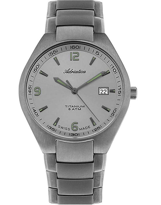 Adriatica Adriatica A1069.4157Q  A1069.4157Q кварцевые мужские часы серый циферблат, браслет титановый — вид спереди
