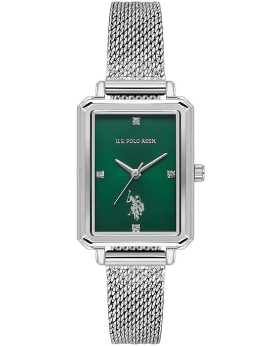 U.S. Polo Assn. U.S. Polo Assn. Fundamental USPA2083-02  USPA2083-02 кварцевые женские часы зеленый циферблат, браслет нержавеющая сталь — вид спереди