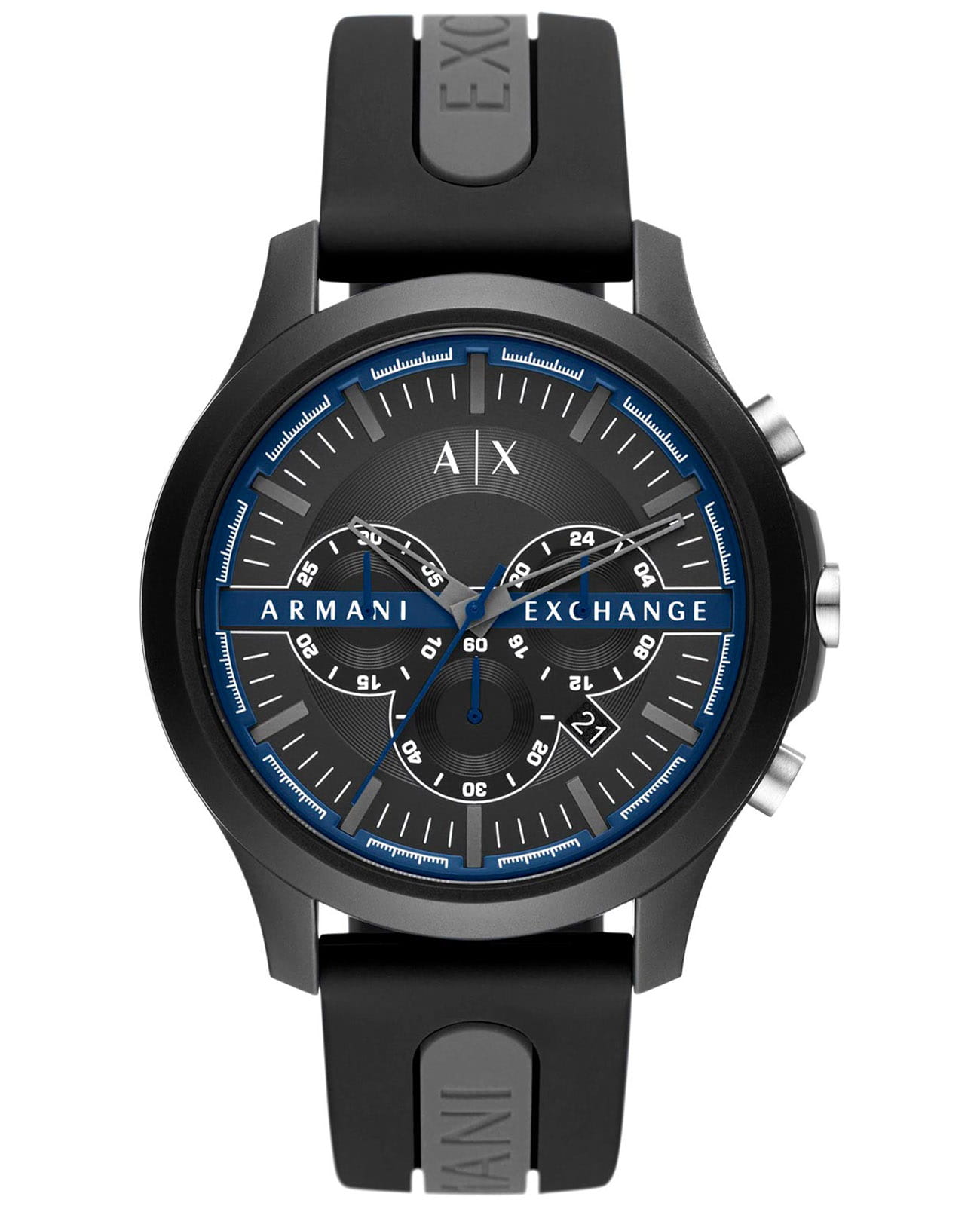 Armani Exchange Armani Exchange Hampton AX2447  AX2447 кварцевые мужские часы черный циферблат, браслет силикон — вид спереди
