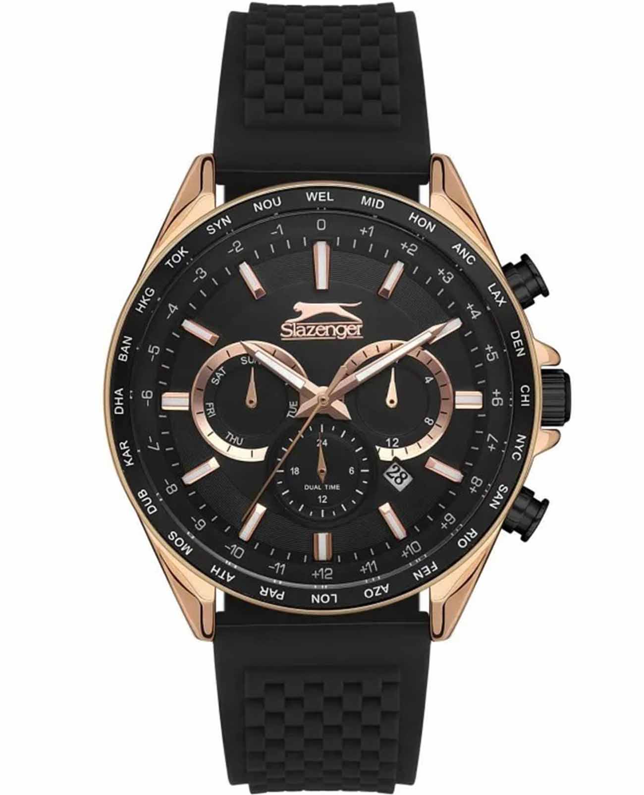 Slazenger Slazenger SL.09.2179.2.02  SL.09.2179.2.02 кварцевые мужские часы черный циферблат, браслет силикон — вид спереди