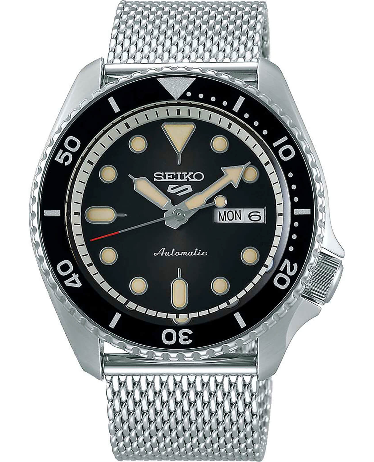 Seiko Seiko 5 Sports SRPD73K1  SRPD73K1 механические мужские часы черный циферблат, браслет нержавеющая сталь — вид спереди