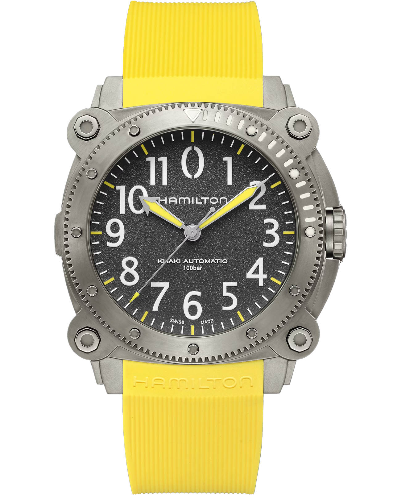 Hamilton Hamilton Khaki Navy Belowzero Auto Titanium H78535380  H78535380 механические мужские часы черный циферблат, браслет каучук — вид спереди