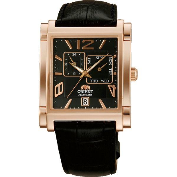 Orient Orient ETAC007B (FETAC007B)  FETAC007B механические мужские часы черный циферблат, браслет 18-каратное желтое золото — вид спереди