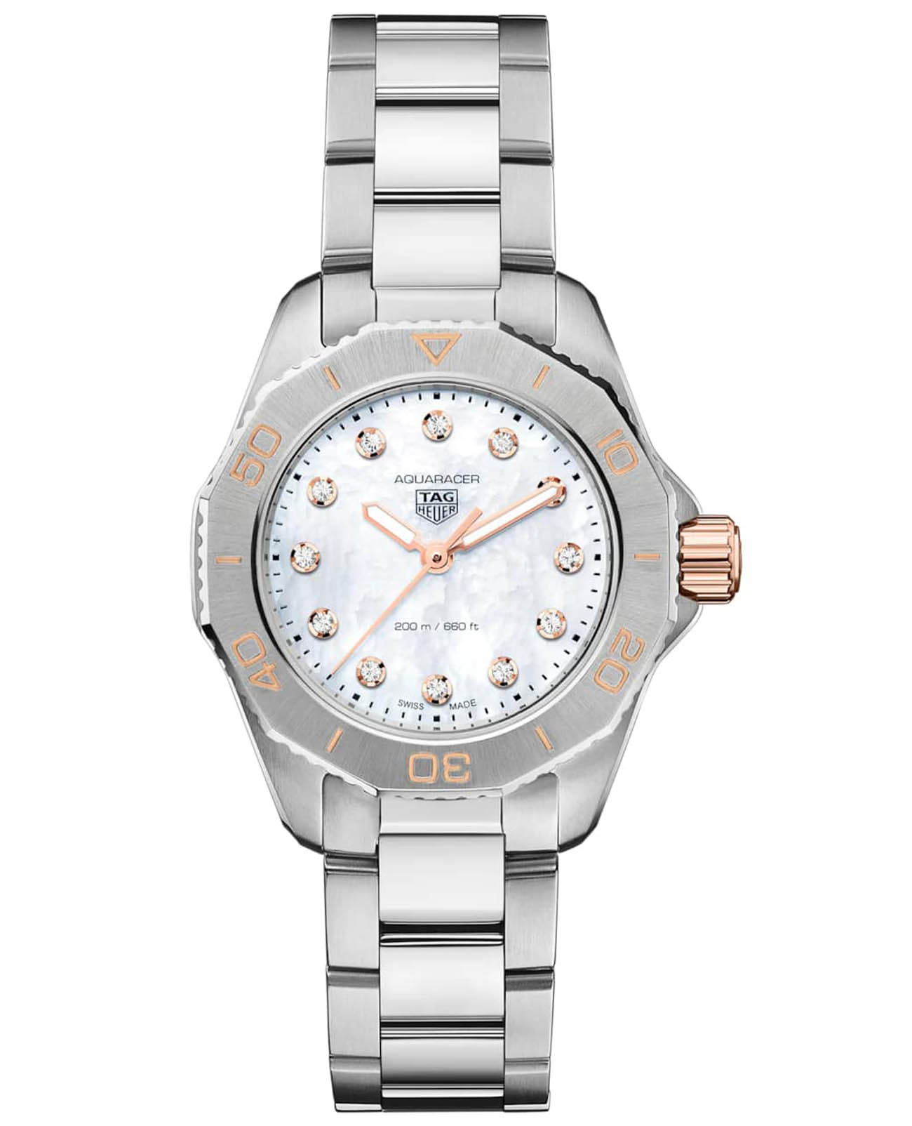 TAG Heuer TAG Heuer Aquaracer Professional 200 WBP1450.BA0622  WBP1450.BA0622 кварцевые женские часы перламутровый циферблат, браслет нержавеющая сталь — вид спереди