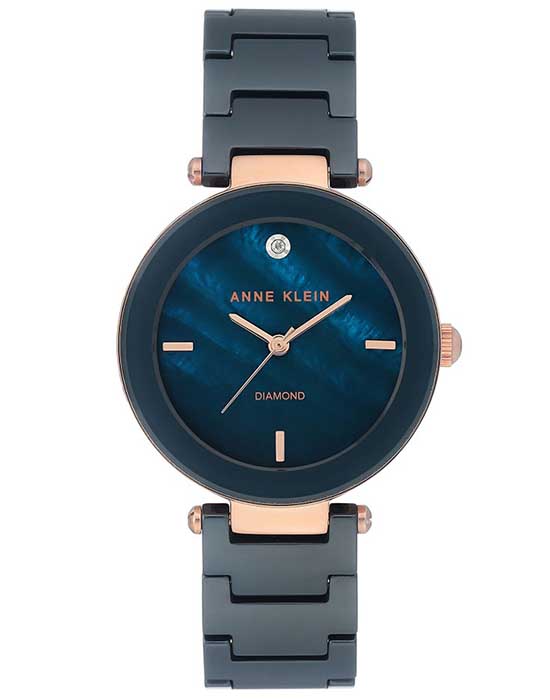 Anne Klein Anne Klein Diamond  1018RGNV  1018RGNV кварцевые женские часы синий циферблат, браслет сталь + pvd + керамика — вид спереди