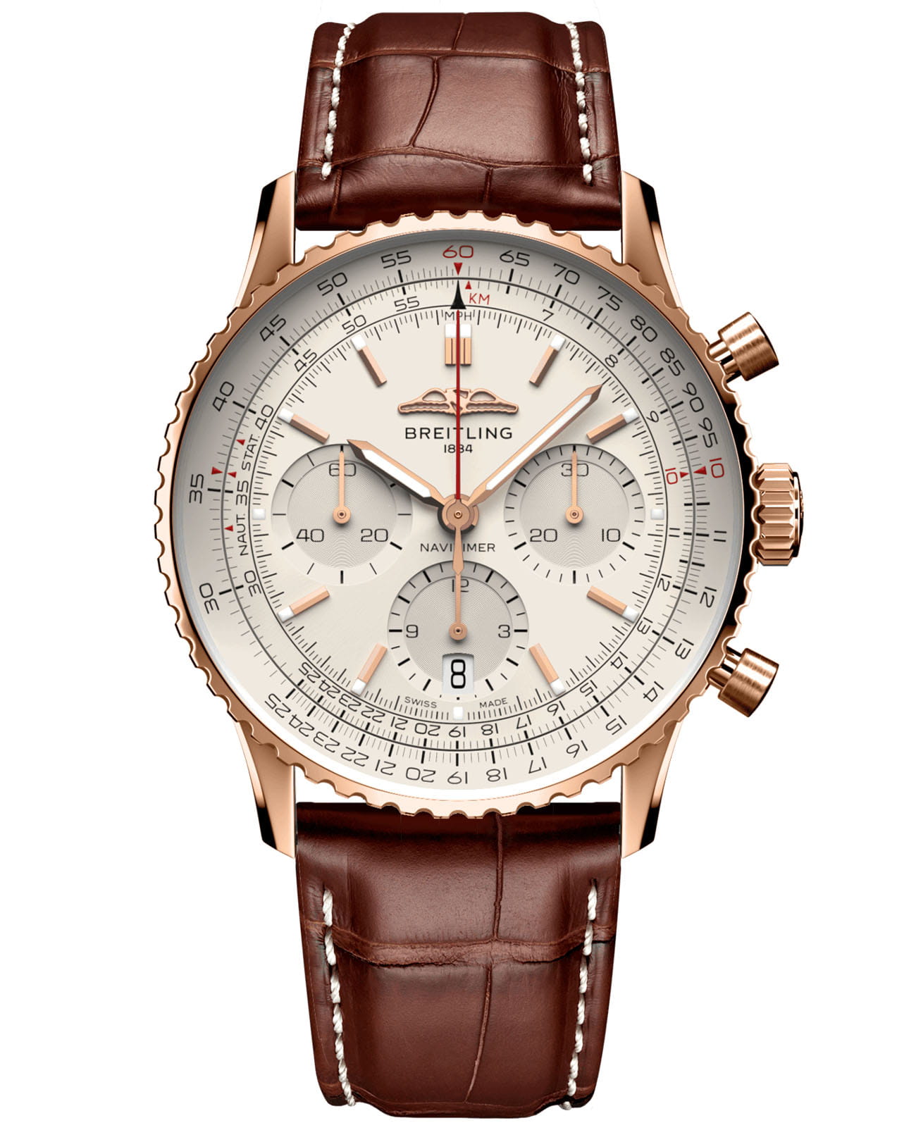 Breitling Breitling Navitimer B01 Chronograph 41 RB0139211G1P1  RB0139211G1P1 механические мужские часы бежевый циферблат, браслет кожаный — вид спереди