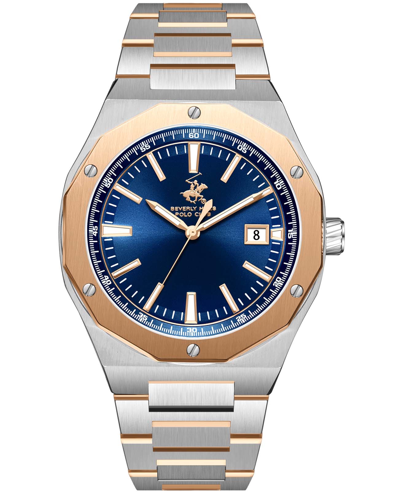 Beverly Hills Polo Club Beverly Hills Polo Club BP3788X.590  BP3788X.590 кварцевые мужские часы синий циферблат, браслет нержавеющая сталь с ip-покрытием — вид спереди