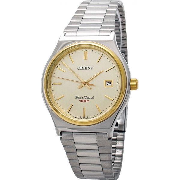 Orient Orient UN3T001C (FUN3T001C)  FUN3T001C  мужские часы желтый циферблат, браслет  — вид спереди