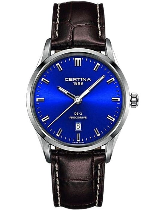 Certina Certina DS-2 C024.410.16.041.20 DS 2 C0244101604120 кварцевые мужские часы синий циферблат, браслет кожаный — вид спереди