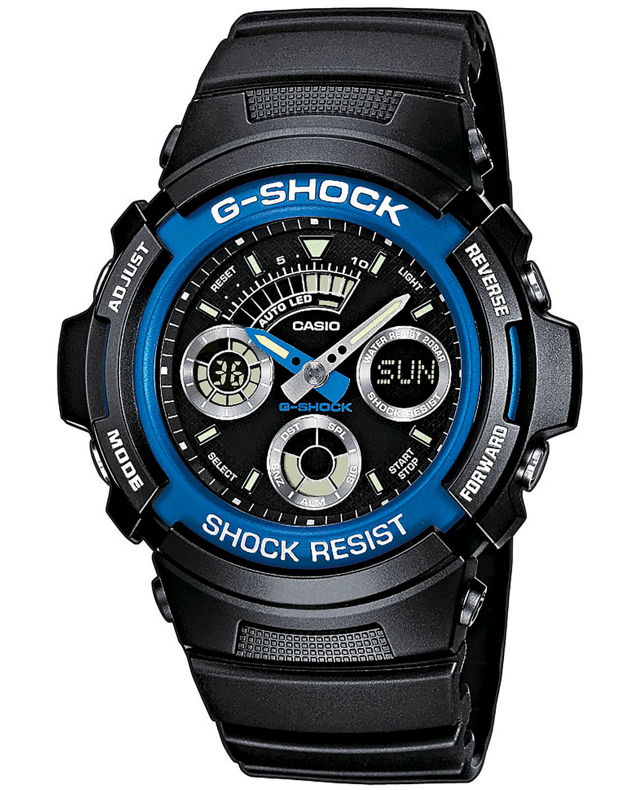Casio Casio G-Shock AW-591-2AHDR (AW-591-2A)  AW-591-2A электронные мужские часы черный циферблат, браслет пластик — вид спереди