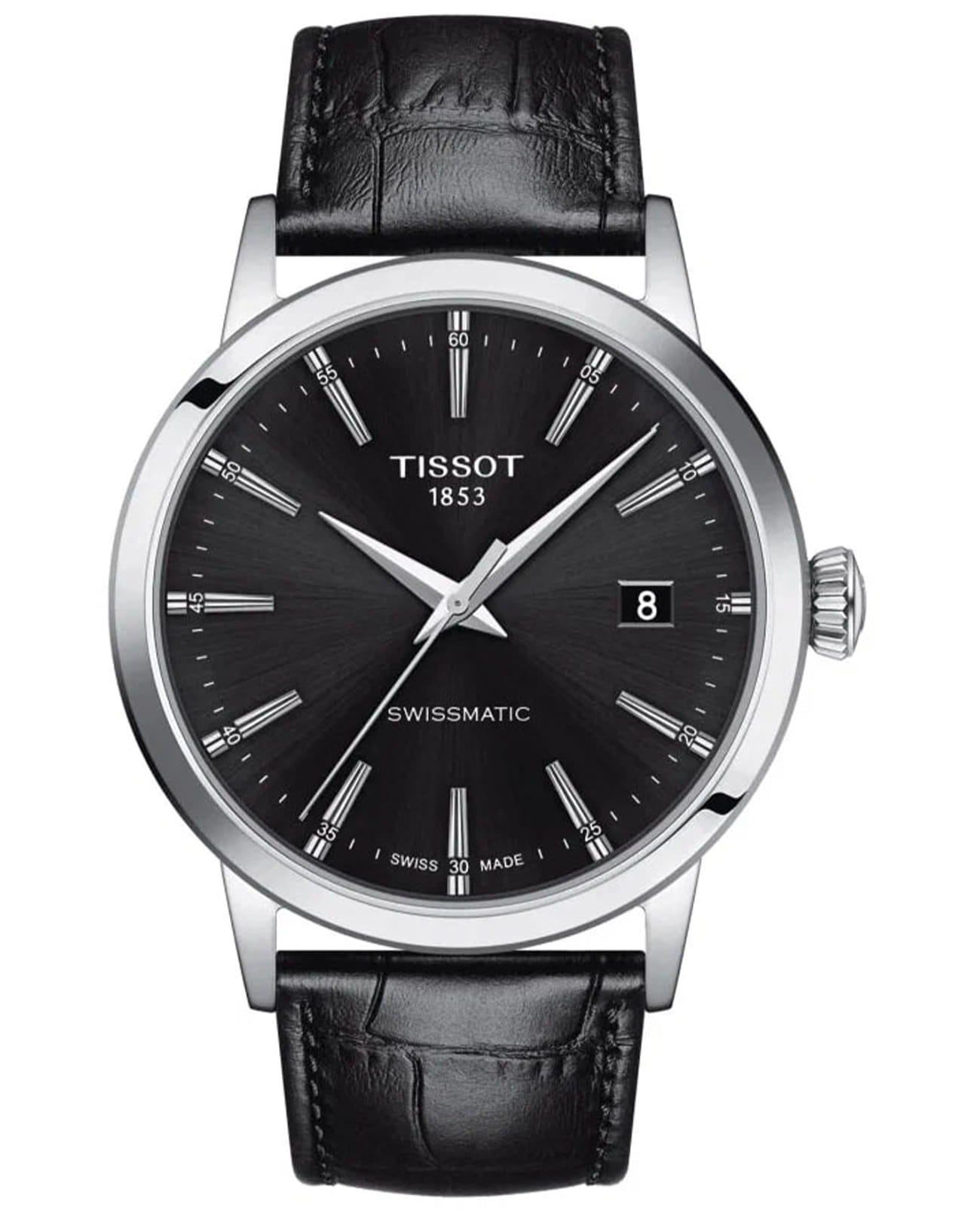 Tissot Tissot Classic Dream Swissmatic T129.407.16.051.00 Classic Dream T1294071605100 автокварц (кинетик) мужские часы черный циферблат, браслет кожаный — вид спереди