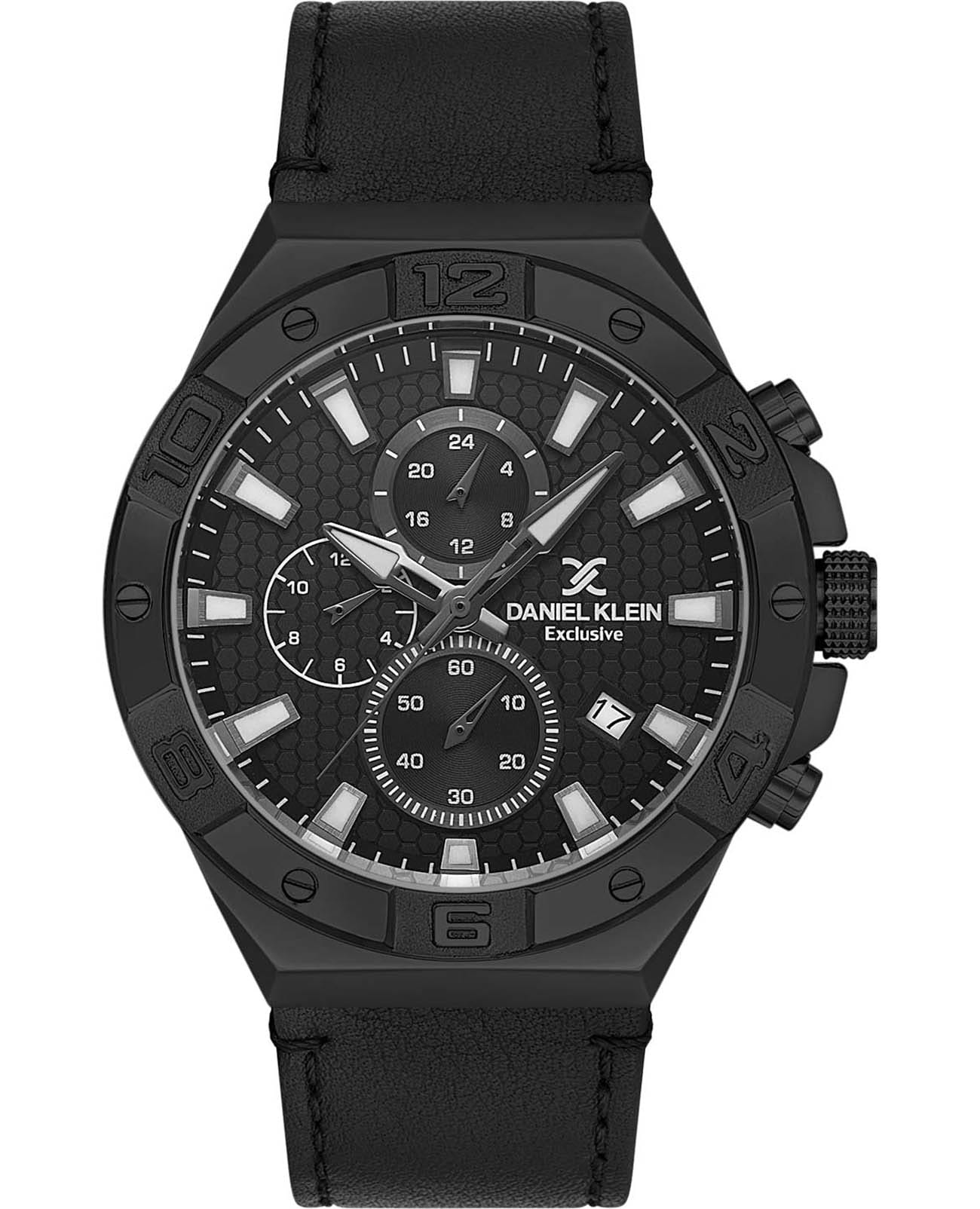 Daniel Klein Daniel Klein Exclusive DK.1.13744-5  DK.1.13744-5 кварцевые мужские часы черный циферблат, браслет кожаный — вид спереди