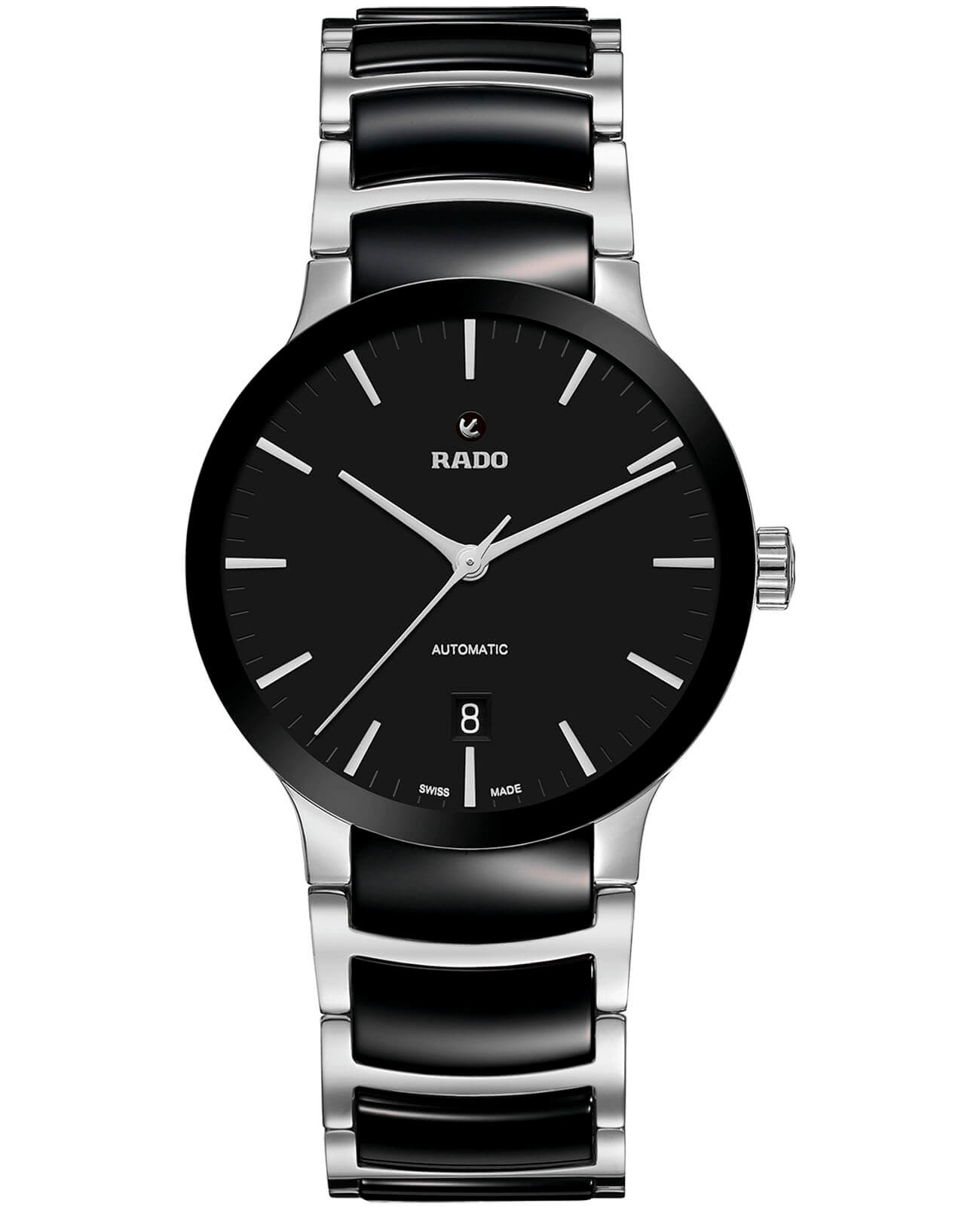 Rado Rado Centrix Automatic R30941172 Automatic R30941172 механические мужские часы черный циферблат, браслет сталь + высокотехнологичная керамика — вид спереди
