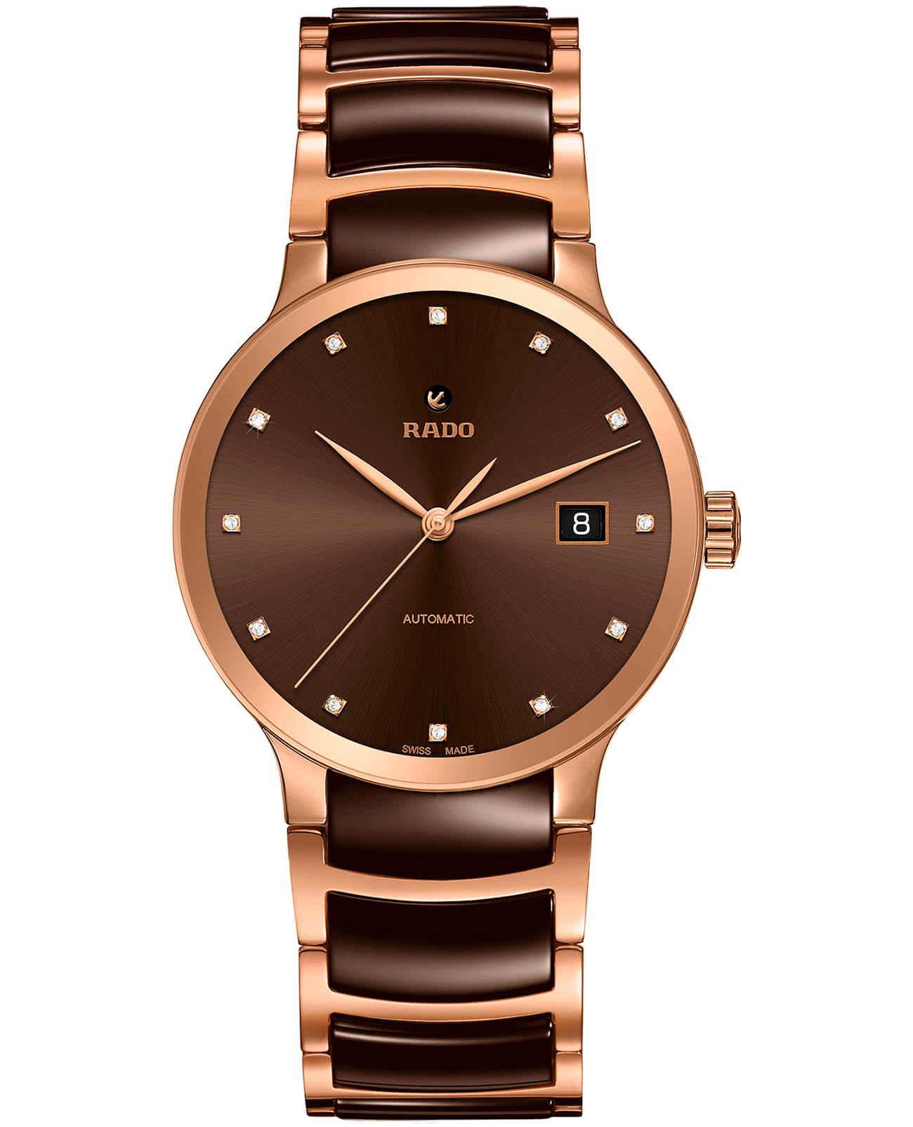 Rado Rado Centrix Automatic Diamonds R30036752 Automatic R30036752 механические мужские часы коричневый циферблат, браслет сталь + pvd + керамика — вид спереди